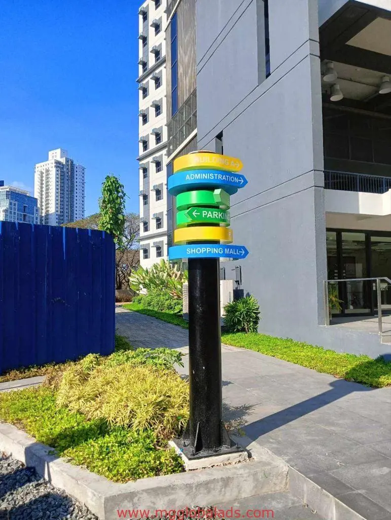 Wayfinding signage post for Building A, Administration, Parking, Shopping Mall in BGC by M&G Global Ads.