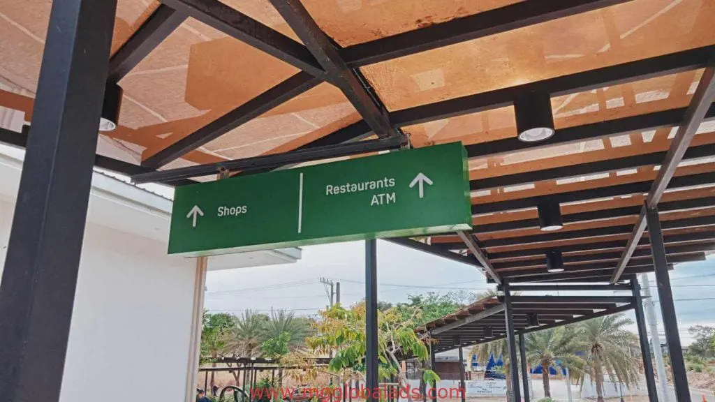 Directional outdoor wayfinding signage for commercial establishments in Makati by M&G Global Ads.