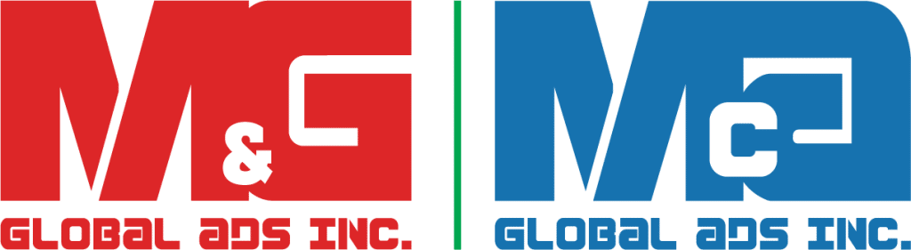 Acrylic and metallic signage for M&G GLOBAL ADS INC. and M&C GLOBAL ADS INC., bold logos in Makati by M&G Global Ads.