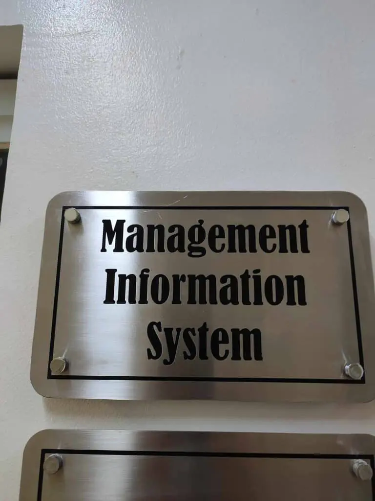 Indoor stainless engrave office signage for Management Information System in Ortigas by M&G Global Ads.