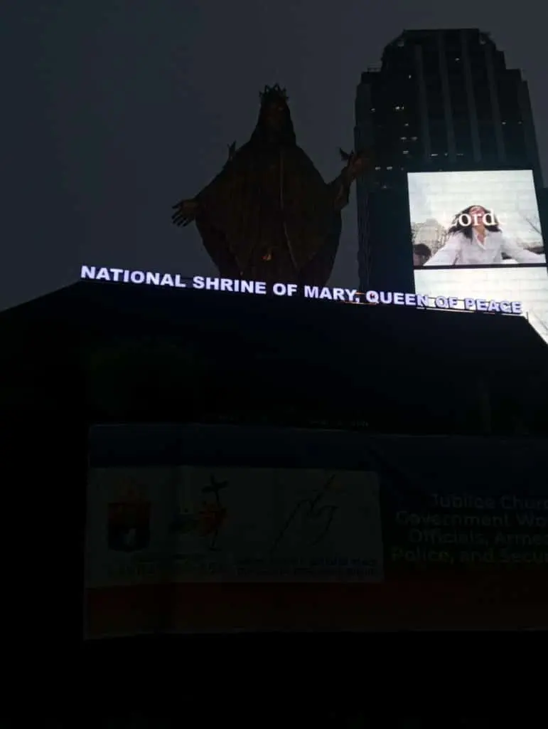 Outdoor LED signage for National Shrine of Mary, Queen of Peace plus digital billboard in Ortigas by M&G Global Ads.