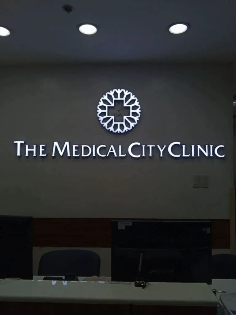 Acrylic illuminated indoor signage for The Medical City Clinic in Metro Manila by sign maker Philippines, by M&G Global Ads.