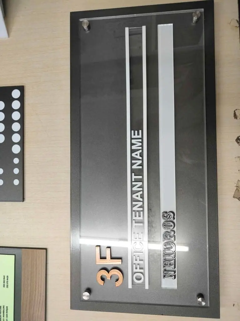 Stainless steel indoor office room sign with gold, white, silver accents, Metro Manila sign maker Philippines by M&G Global Ads.