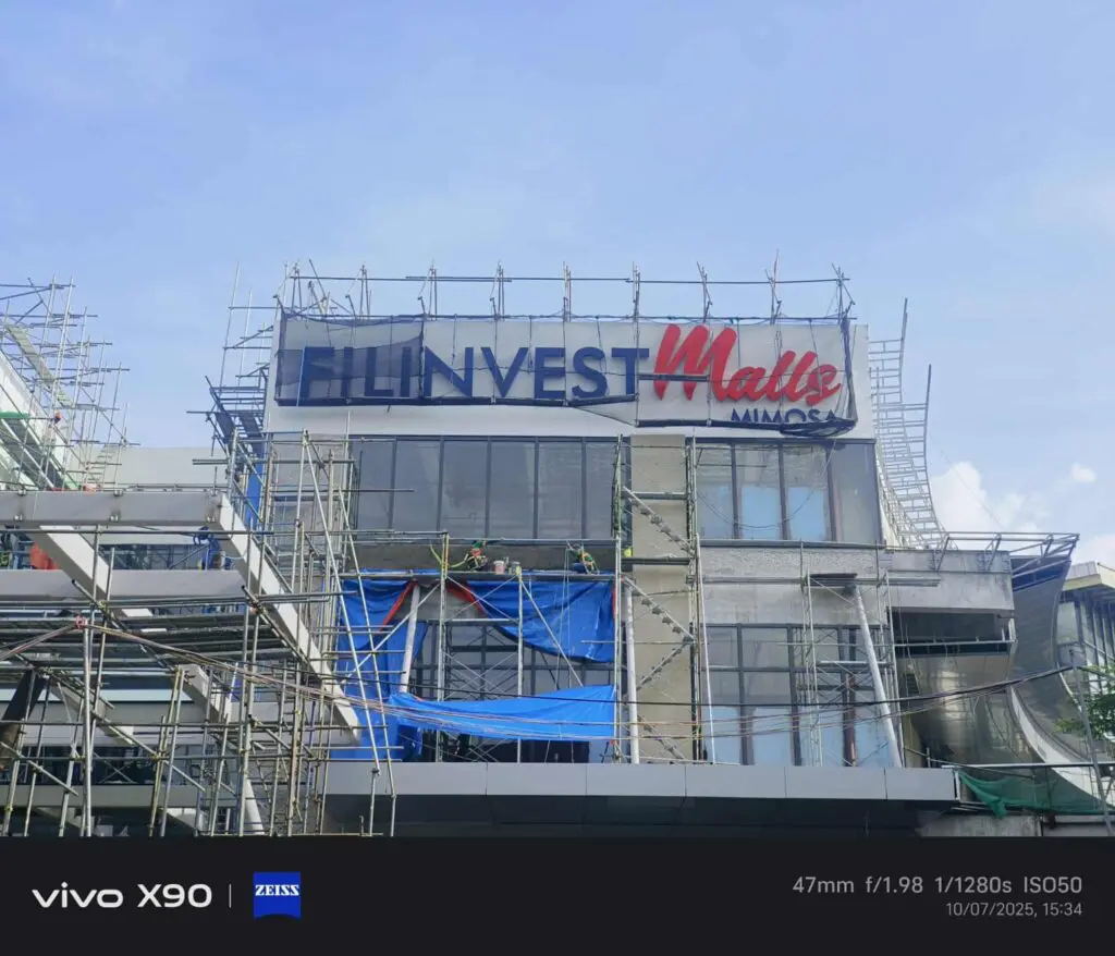 Outdoor acrylic building signage for FILINVEST Malls Alabang by sign maker Philippines, M&G Global Ads.