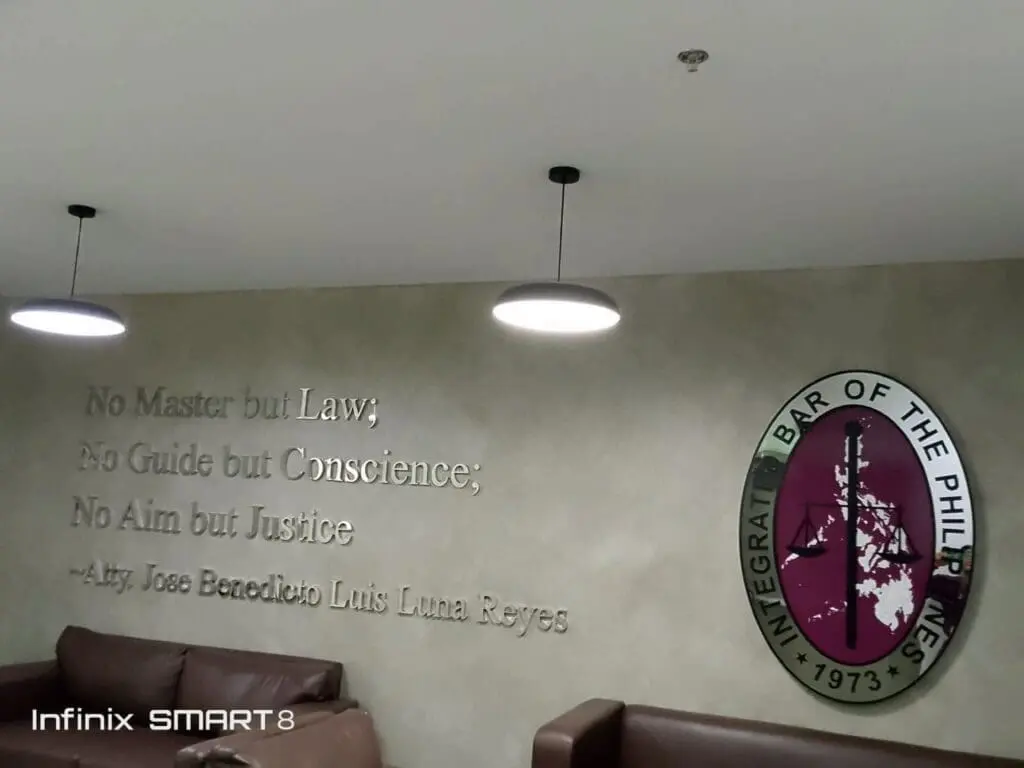 Acrylic engraved signage with quote for Integrated Bar of the Philippines, Metro Manila, by sign maker Philippines M&G Global Ads.