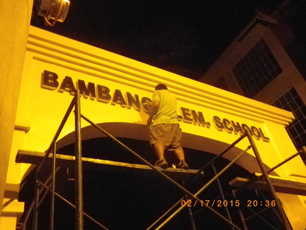LED signage installation for BAMBANG ELEM. SCHOOL in Quezon City at night by M&G Global Ads.