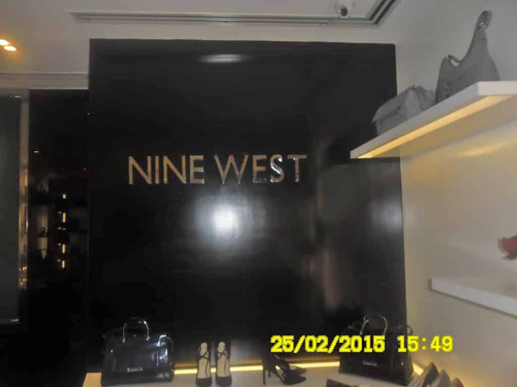 NINE WEST metallic building signage with handbags and shoes on display, Makati location, by M&G Global Ads.