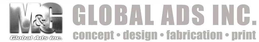 Metallic signage logo for Global Ads Inc., M&G block letters, concept design print, Makati. By M&G Global Ads.