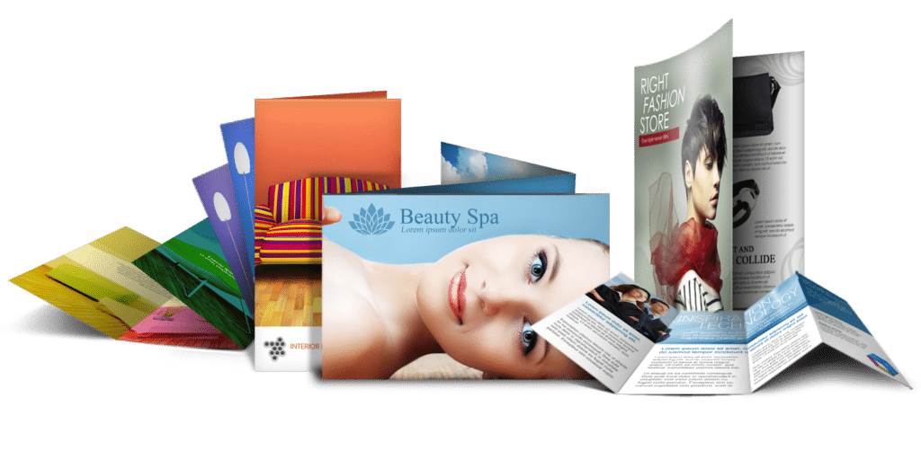 Acrylic and building signage brochures for spa and fashion clients, displayed in Makati, by M&G Global Ads.