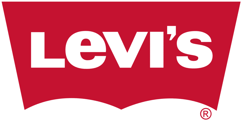 Acrylic indoor Levis signage in BGC with bold white logo on red batwing background by M&G Global Ads.