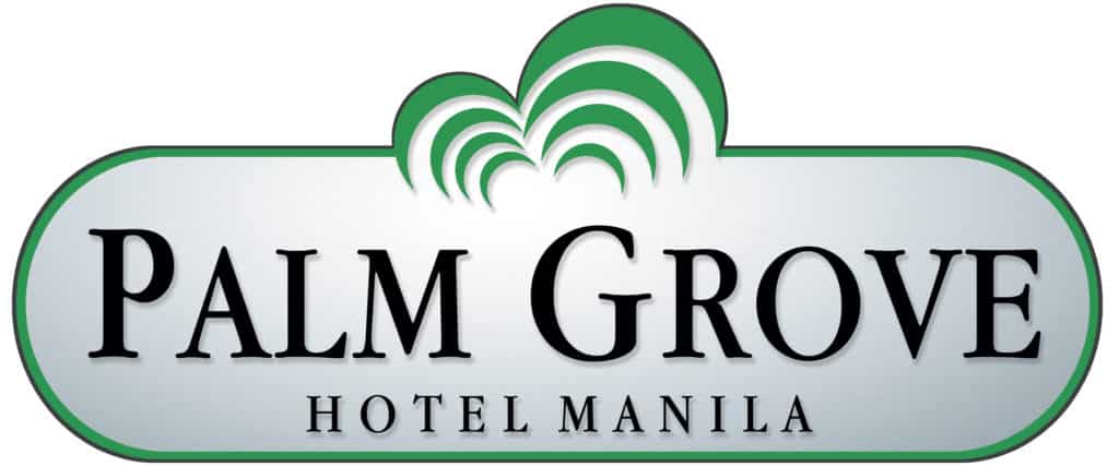 LED outdoor signage logo for Palm Grove Hotel Manila, Quezon City, with green palm leaves and bold text by M&G Global Ads.