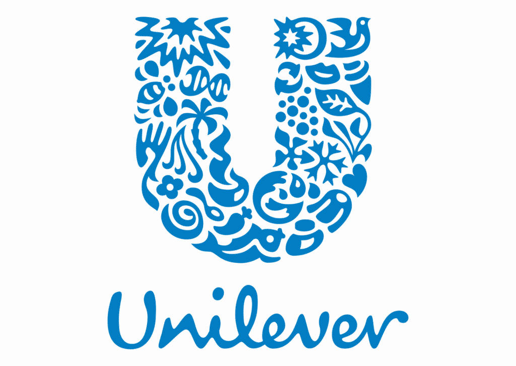 Unilever metallic indoor signage for Unilever client in Ortigas, featuring blue logo and text. Signage by M&G Global Ads.