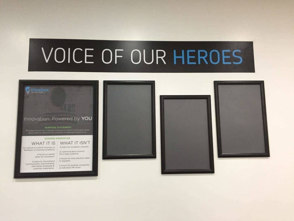Indoor wall signage display for ideabox with four black frames in Makati by M&G Global Ads.