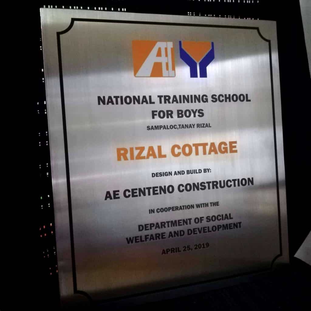 Metal sign for Dept. of Social Welfare and Development, Rizal Cottage client in Quezon City by M&G Global Ads.