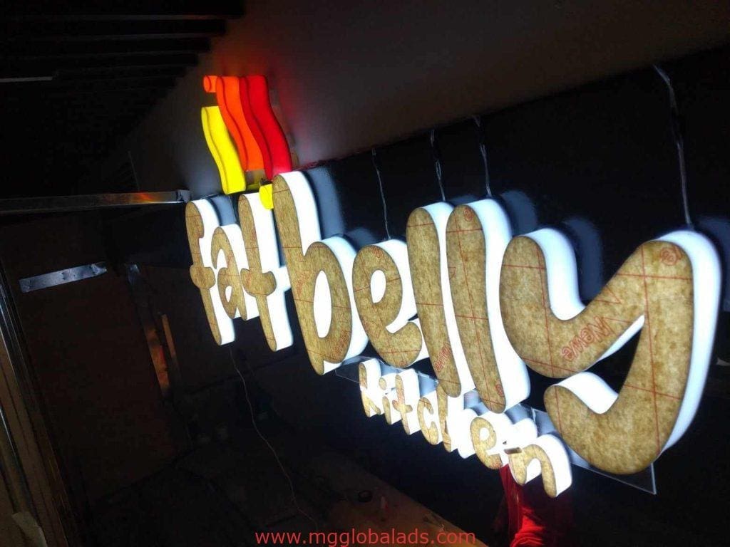 Fatbelly Kitchen illuminated outdoor signage, custom LED sign in Quezon City by M&G Global Ads.