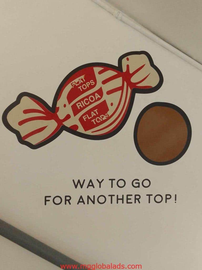 LED signage design for Ricola Flat Tops candy, motivational text, ideal for displays in Ortigas by M&G Global Ads.