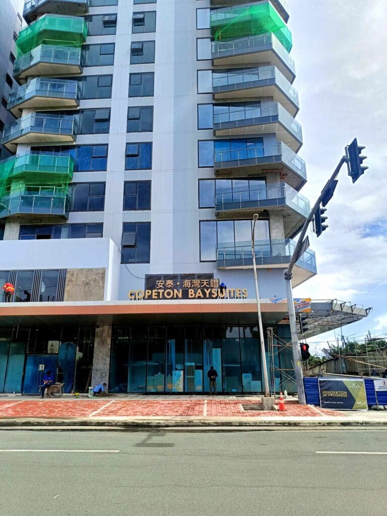 Outdoor building signage, OPETON BAY SUITES acrylic sign, Metro Manila sign maker Philippines by M&G Global Ads.