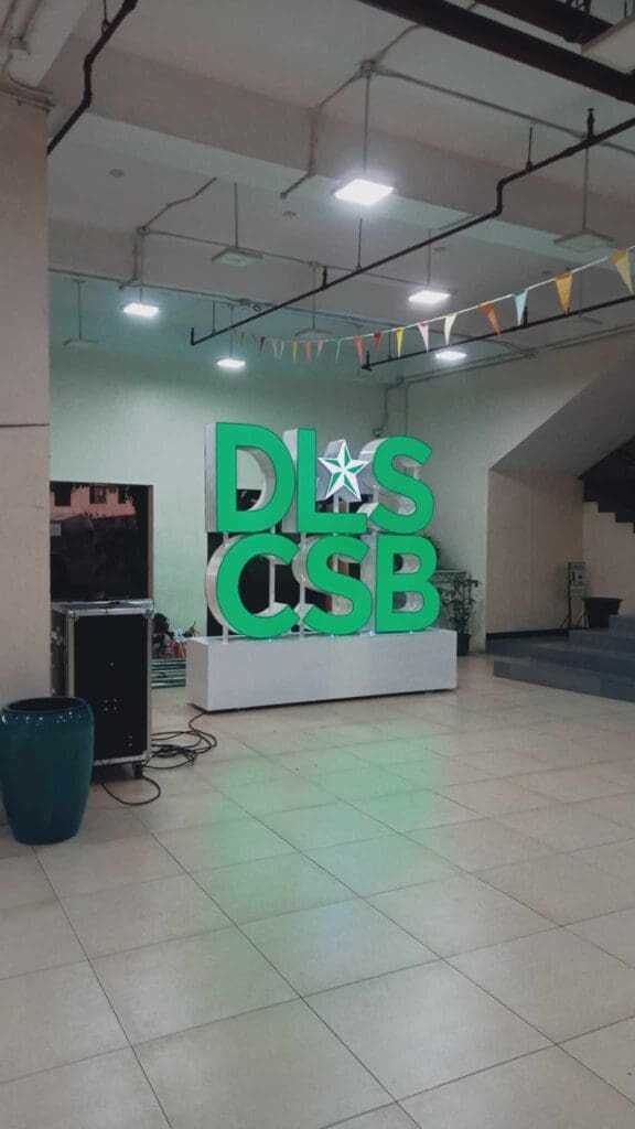 Indoor acrylic LED signage for DLS-CSB, Metro Manila. Sign maker Philippines by M&G Global Ads.