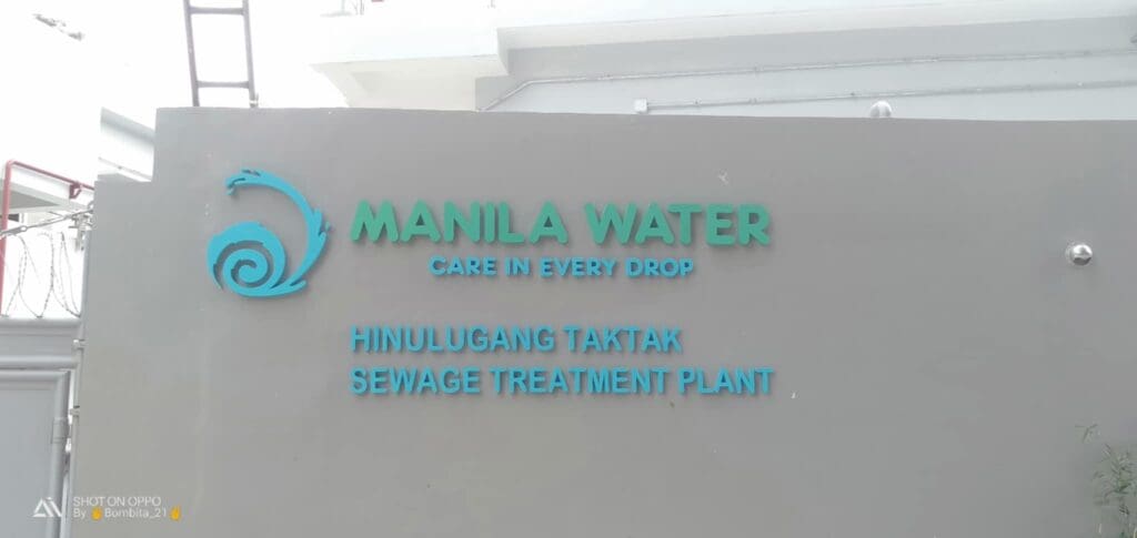 Acrylic building sign for Manila Water, Hinulugang Taktak Sewage Plant, Rizal by sign maker Philippines, M&G Global Ads.