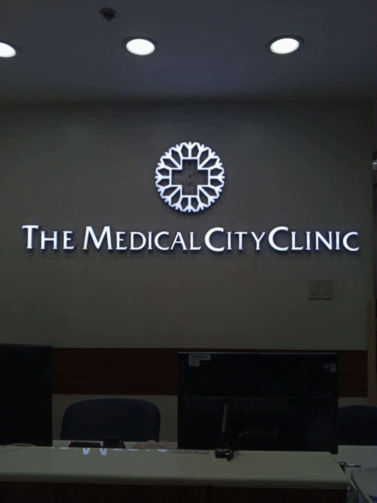 Acrylic illuminated indoor signage for The Medical City Clinic in Metro Manila by sign maker Philippines, by M&G Global Ads.