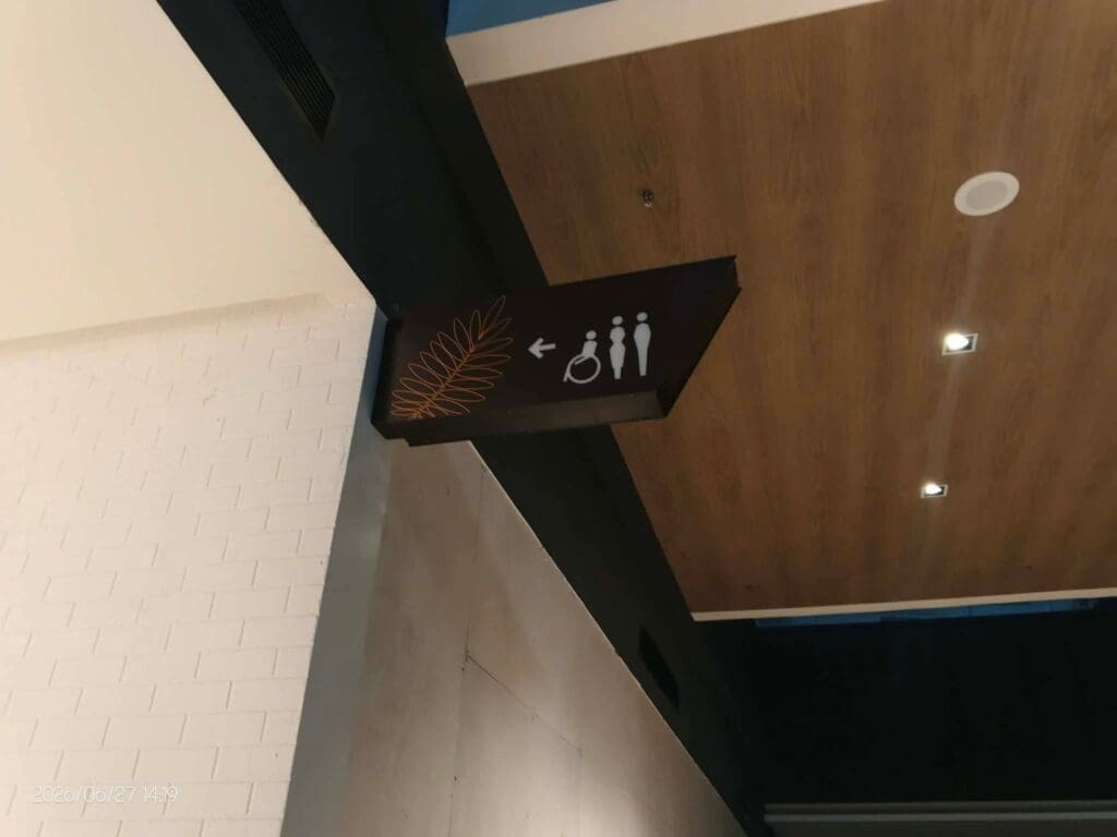Acrylic wayfinding ceiling sign for restrooms, Metro Manila, by sign maker Philippines M&G Global Ads.