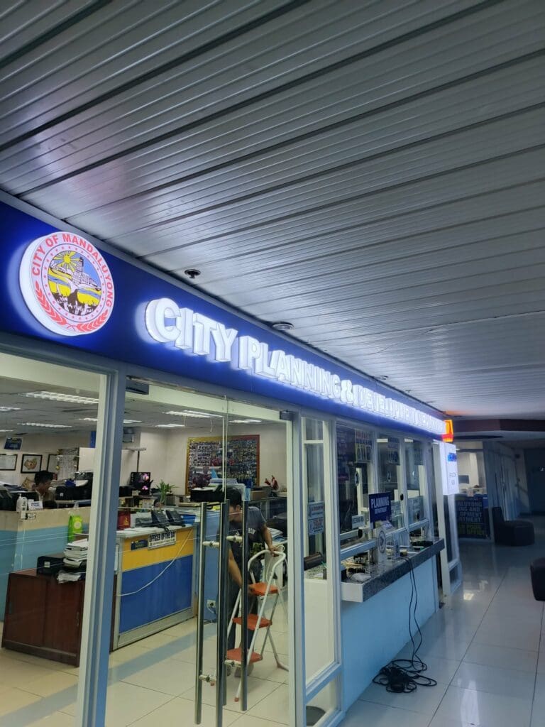 City Planning & Development Office indoor building signage, blue and white acrylic sign, Metro Manila, sign maker Philippines by M&G Global Ads.