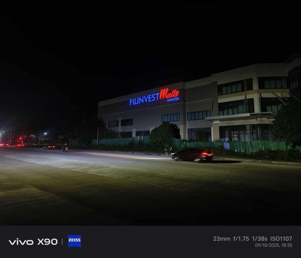 Filinvest Mall acrylic building signage with LED lights in Clark by sign maker Philippines, M&G Global Ads.