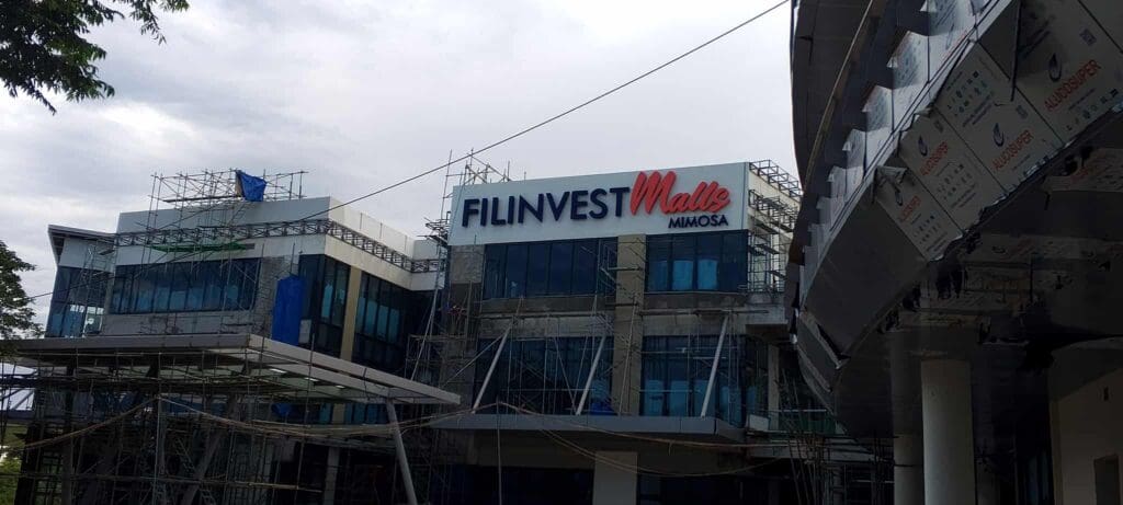 Filinvest Mall Mimosa outdoor building signage, material not specified, Clark, Philippines. Sign maker Philippines by M&G Global Ads.