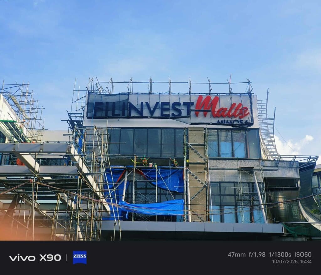 ILINVEST Malls outdoor building signage in acrylic and red script, Metro Manila, sign maker Philippines by M&G Global Ads.