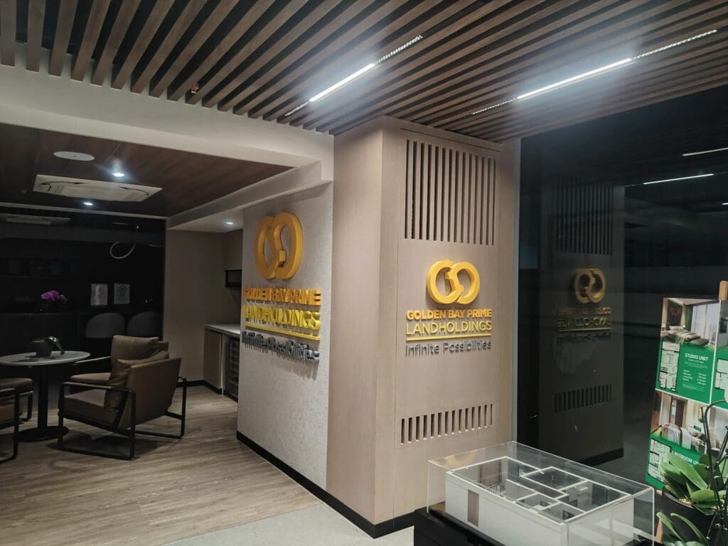 Golden Bay Prime Land Holdings brass indoor signage, Metro Manila, by sign maker Philippines M&G Global Ads.
