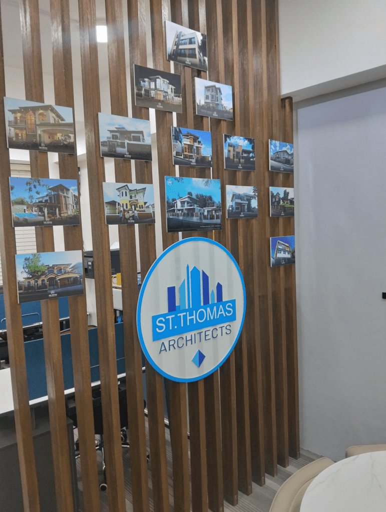 Indoor building acrylic signage for St. Thomas Architects in office workspace, Metro Manila, sign maker Philippines by M&G Global Ads.