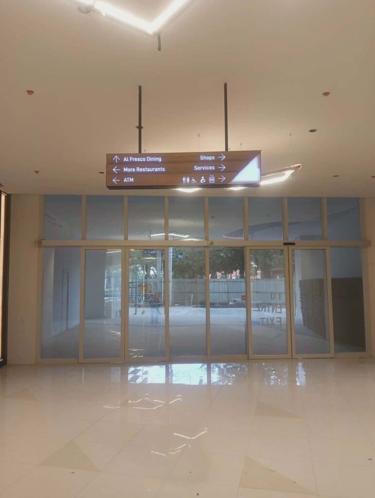 Indoor wayfinding acrylic suspended sign for al fresco dining, restaurants, shops, ATM—Metro Manila sign maker Philippines by M&G Global Ads.