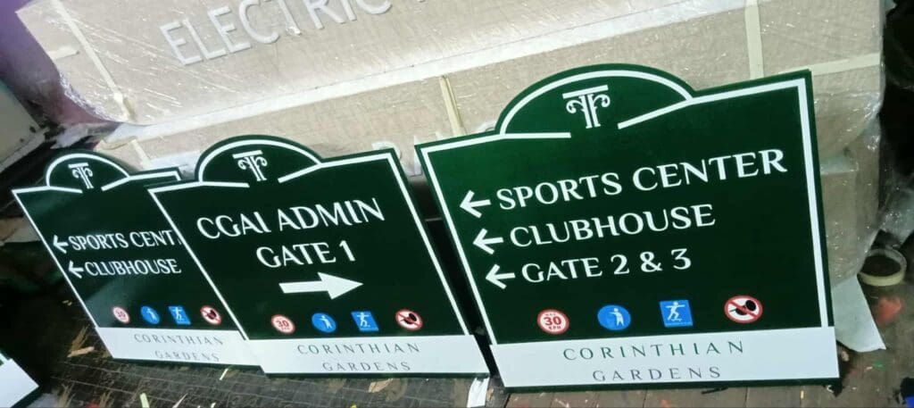 Indoor wayfinding directional signage, acrylic, Corinthian Gardens, Metro Manila by sign maker Philippines, M&G Global Ads.