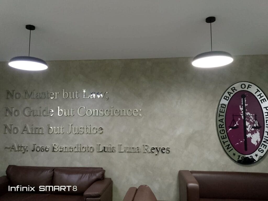 Integrated Bar of the Philippines stainless steel indoor signage, Metro Manila, sign maker Philippines by M&G Global Ads.