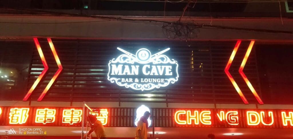 LED acrylic building signage for MAN CAVE BAR & LOUNGE, Metro Manila, by sign maker Philippines M&G Global Ads.