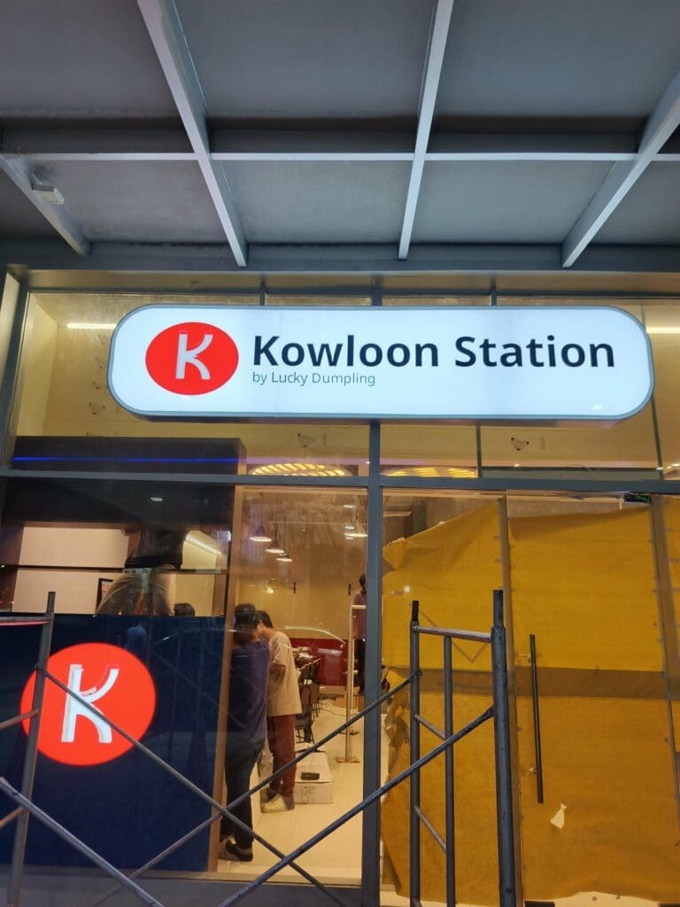 LED acrylic storefront signage for Kowloon Station by Lucky Dumpling, Metro Manila, sign maker Philippines by M&G Global Ads.
