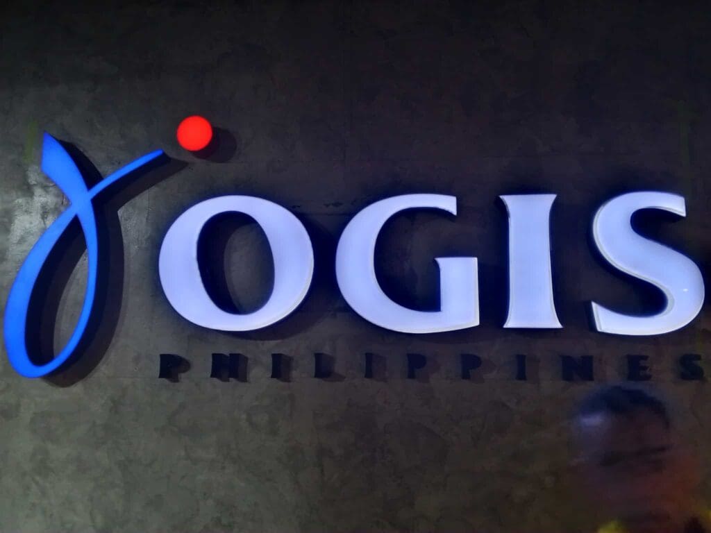 LED acrylic wall signage for OGIS with blue J and red dot, PHILIPPINES text, sign maker Philippines by M&G Global Ads.