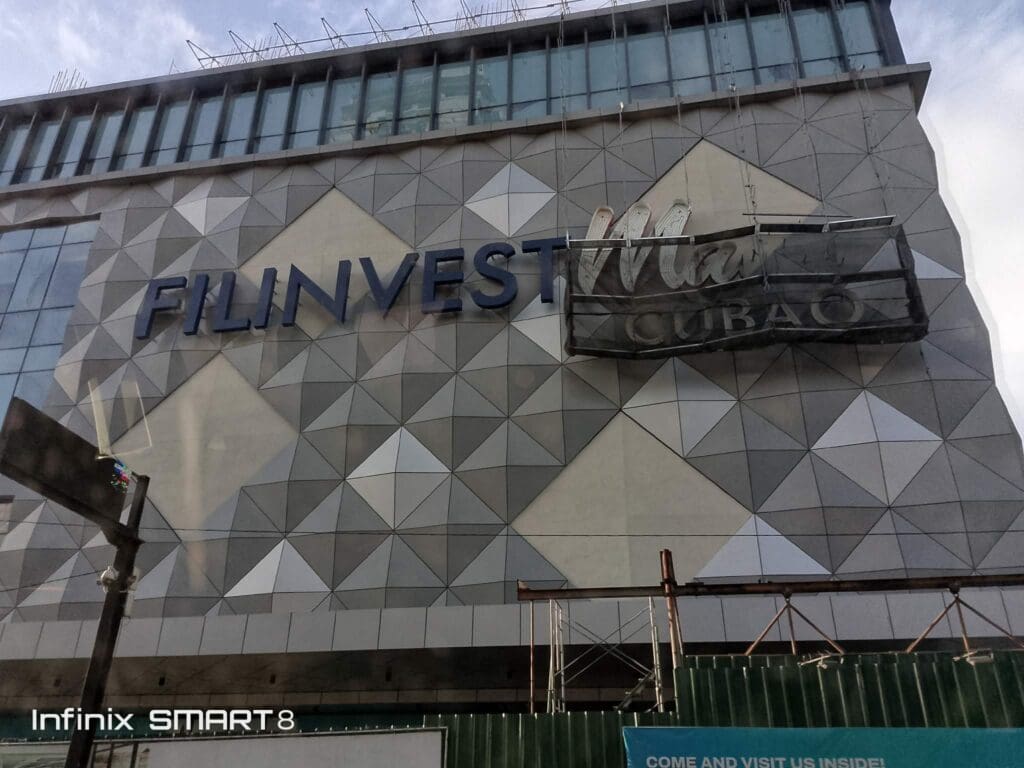 Outdoor acrylic building signage for FILINVEST and Market CUBAO in Metro Manila by sign maker Philippines, by M&G Global Ads.