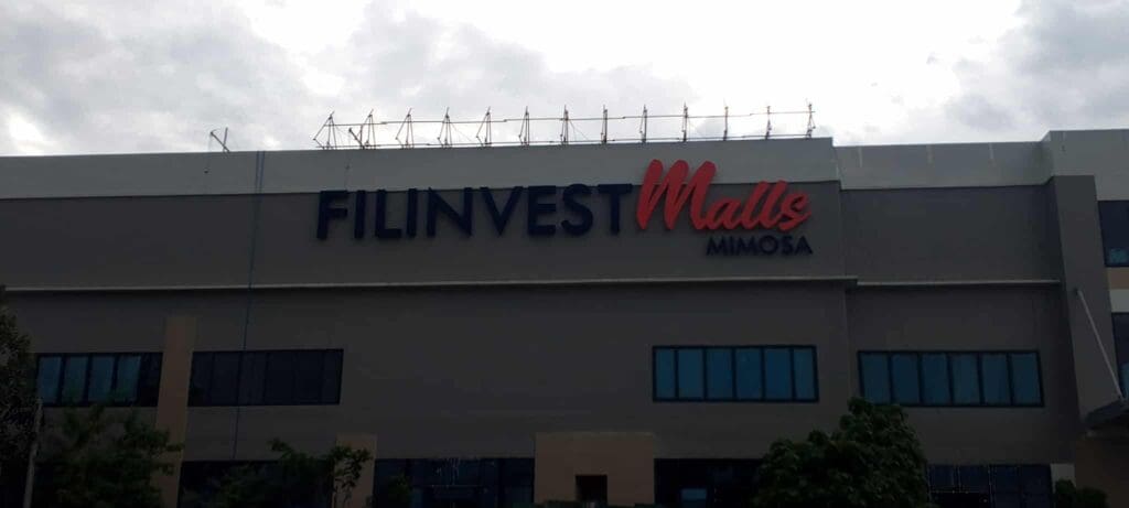 Outdoor acrylic building signage for Filinvest Malls Mimosa in the Philippines by sign maker Philippines, by M&G Global Ads.