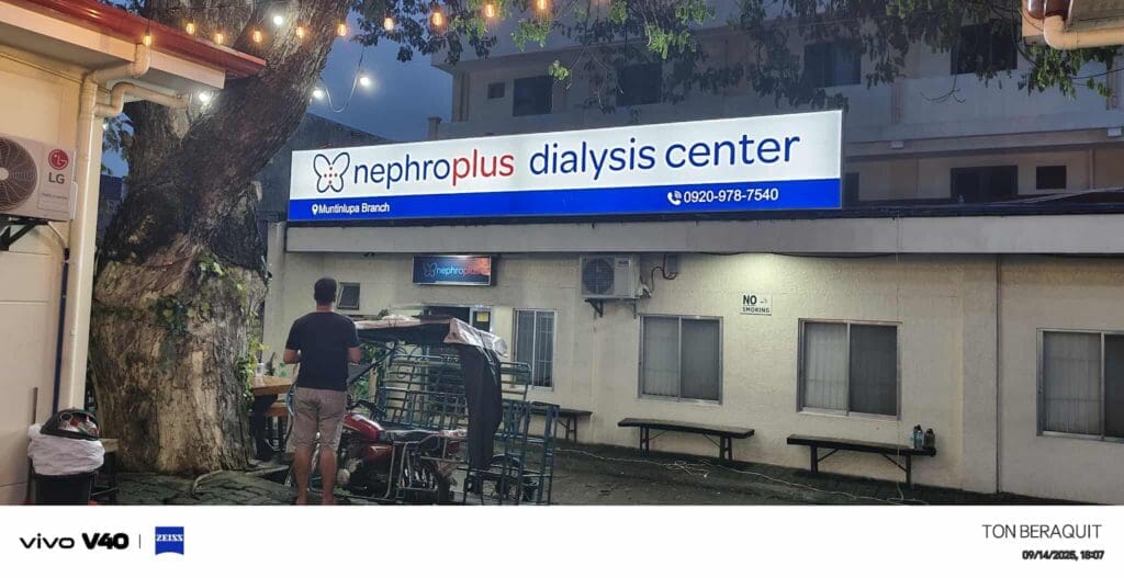 Outdoor acrylic building signage for NephroPlus Dialysis Center, Metro Manila, sign maker Philippines by M&G Global Ads.