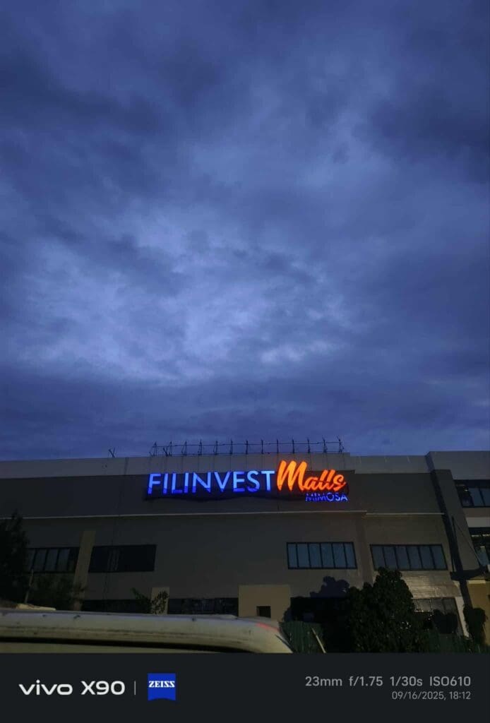 Outdoor acrylic LED signage for FILINVEST Malls MIMOSA in the Philippines by sign maker Philippines, by M&G Global Ads.