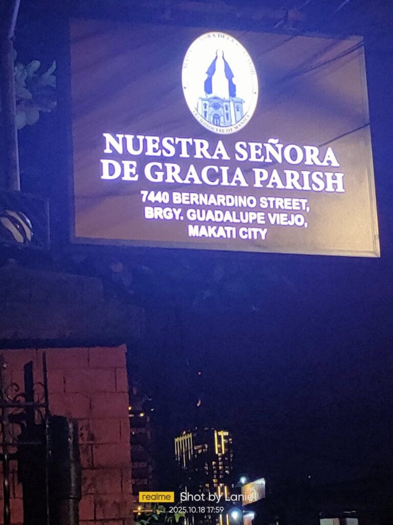 Outdoor acrylic signage for Nuestra Señora de Gracia Parish, Makati City by sign maker Philippines. By M&G Global Ads.