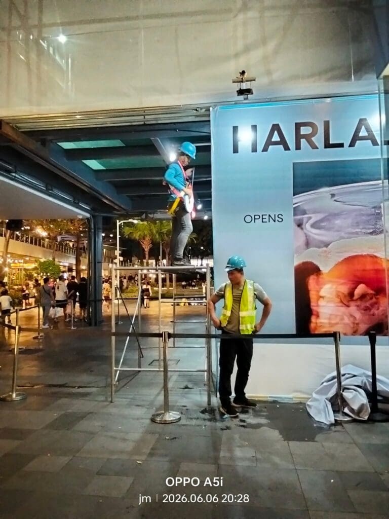 Outdoor building signage installation at mall entrance by sign maker Philippines, Metro Manila, by M&G Global Ads.