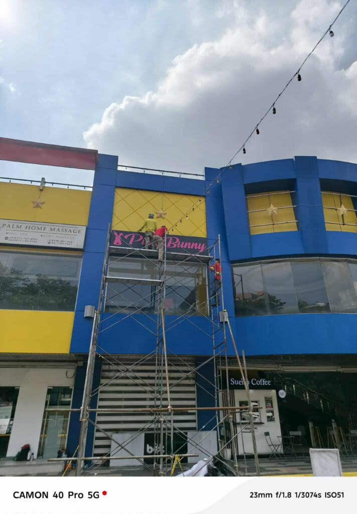 Outdoor building signage, Pink Bunny sign, material unknown, Metro Manila, sign maker Philippines by M&G Global Ads.