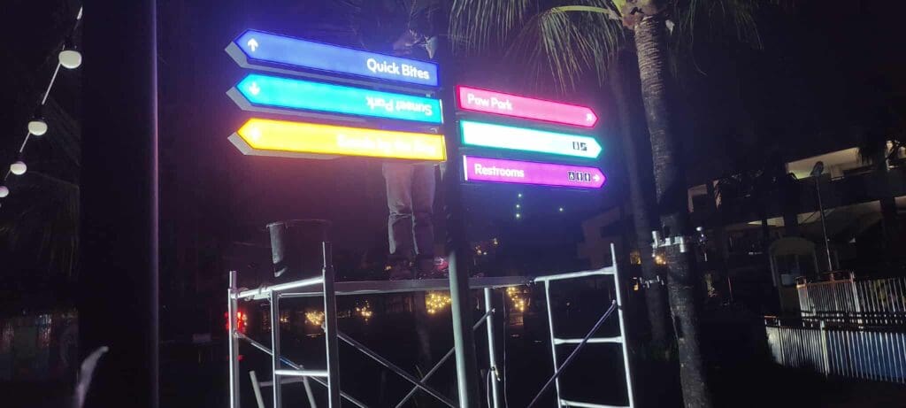 Outdoor LED acrylic wayfinding signpost for Quick Bites, Smart Park, Kid’s City—Metro Manila sign maker Philippines by M&G Global Ads.