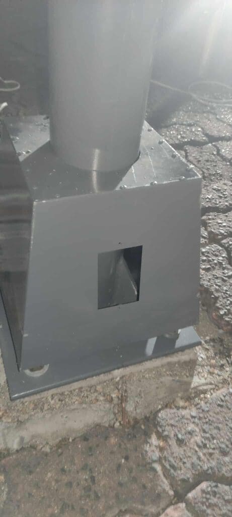 Outdoor stainless steel box signage on concrete base, cobblestone ground, Metro Manila sign maker Philippines by M&G Global Ads.