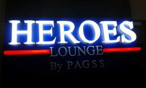 heroes lounge - acrylic sign