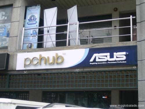 pc hub - acrylic signage - store signage