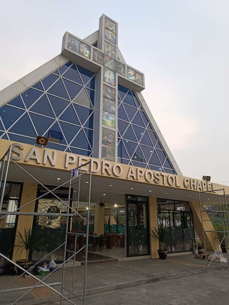San Pedro Apostol Chapel outdoor building signage with gold brass letters, Metro Manila, sign maker Philippines by M&G Global Ads.