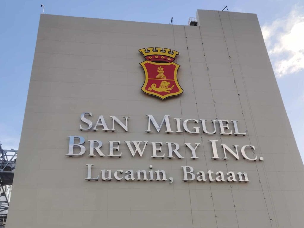 Stainless steel building signage for San Miguel Brewery Inc., Lucanin Bataan, by sign maker Philippines M&G Global Ads.